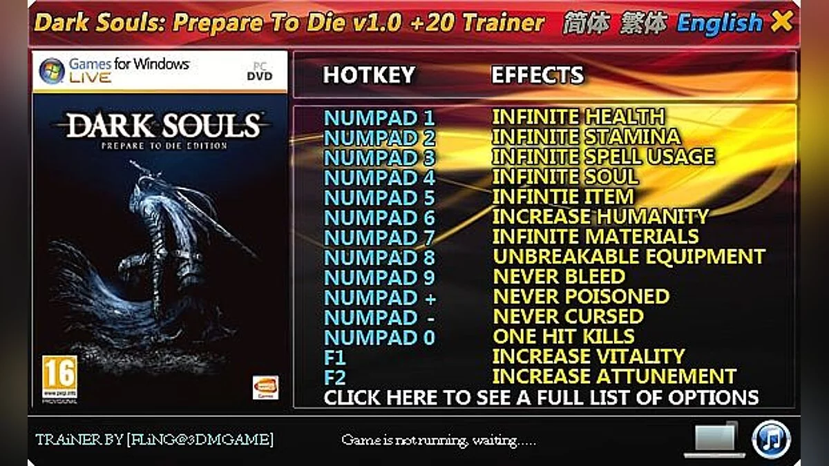 Dark Souls — Трейнер / Trainer (+20) [1.0] [FLiNG]