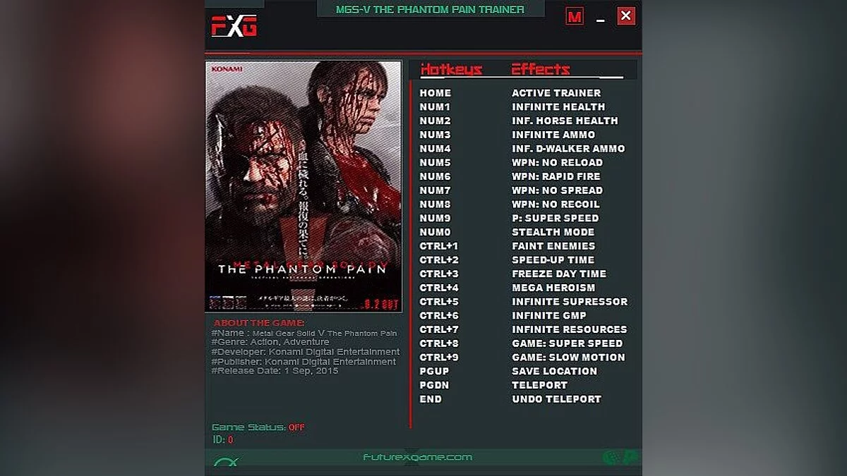 Metal Gear Solid 5: The Phantom Pain — Трейнер / Trainer (+20) [1.10] [FutureX]