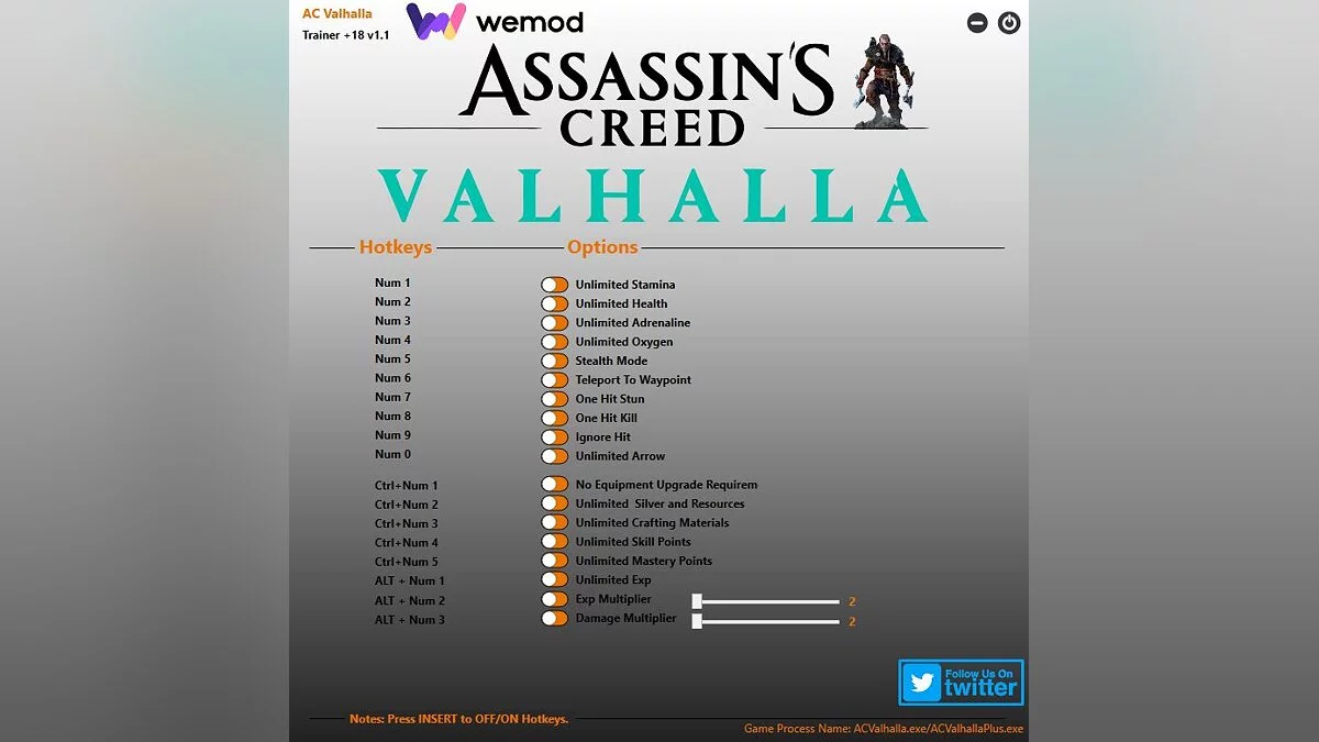 Assassin's Creed Valhalla — Трейнер (+18) [1.1] [Game Version: v1.0.2-v1.2.2+] 
