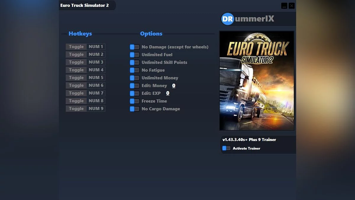 Euro Truck Simulator 2 — Трейнер (+9) [Game Version: v.1.43.3.40s+]