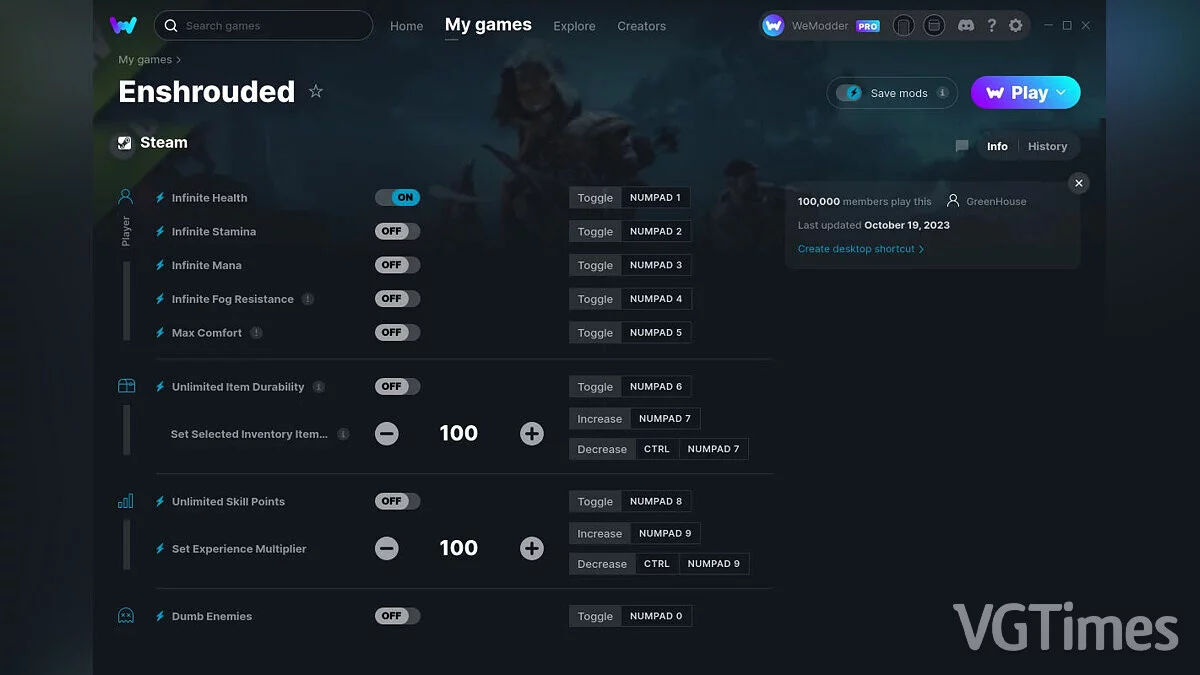 Enshrouded — Трейнер (+10) от 19.10.2023 [WeMod]