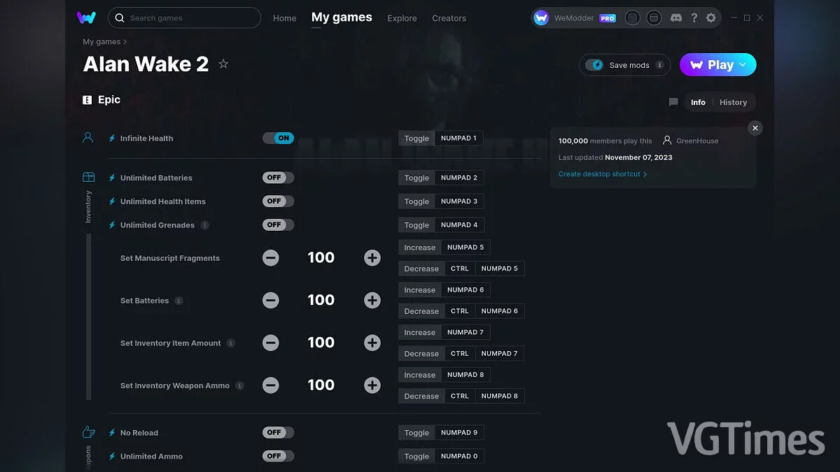 Alan Wake 2 — Трейнер (+17) от 07.11.2023 [WeMod]