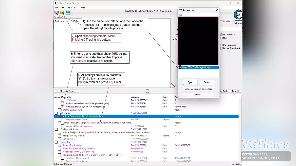 The Killing Antidote — Таблица для Cheat Engine [UPD: 06.05.2025]